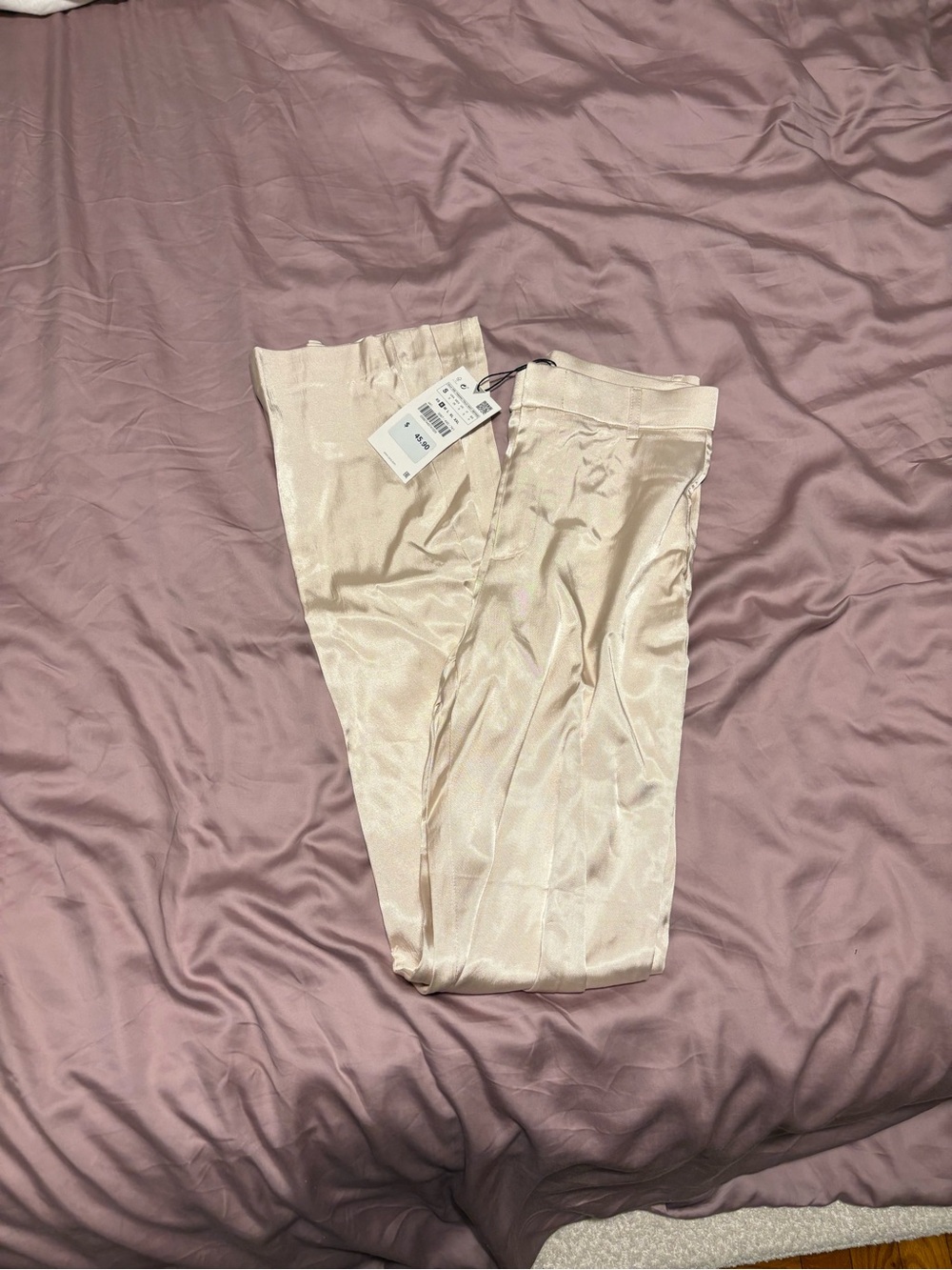 Silky Champagne Satin Split Hem Pant